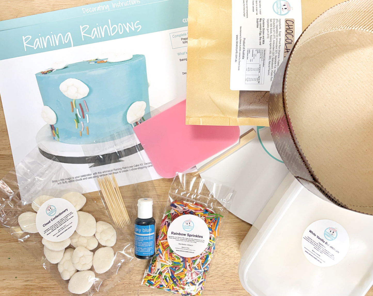Raining_Rainbows_Cake_Kit_Contents_Pre-made_Icing
