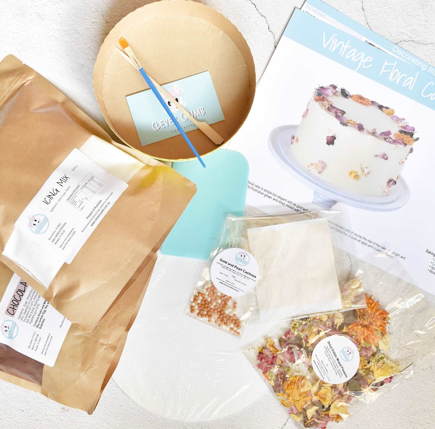 Clever Crumb Vintage Floral DIY Cake Kit, Locally Sourced Edible Dried Flowers, Gold Leaf, Cachous Sprinkles, Flower Cake, Vintage Cake, Floral Cake, High Tea Cake, Afternoon Tea Cake