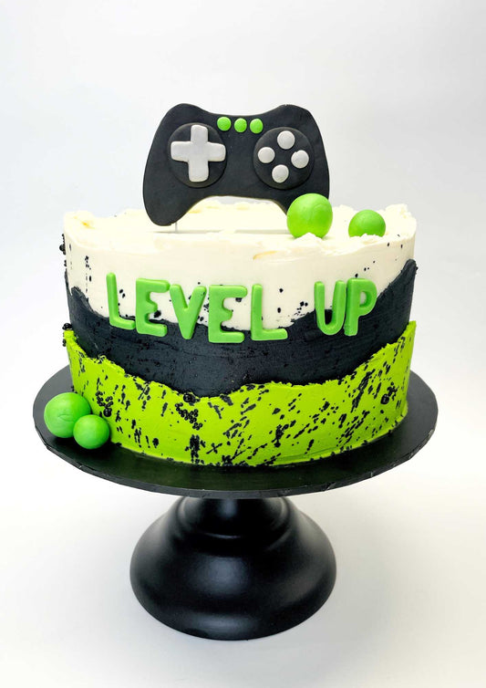 Image showing a colourful DIY Gaming Cake Kit, Bright Green, Gaming Controller, Level Up