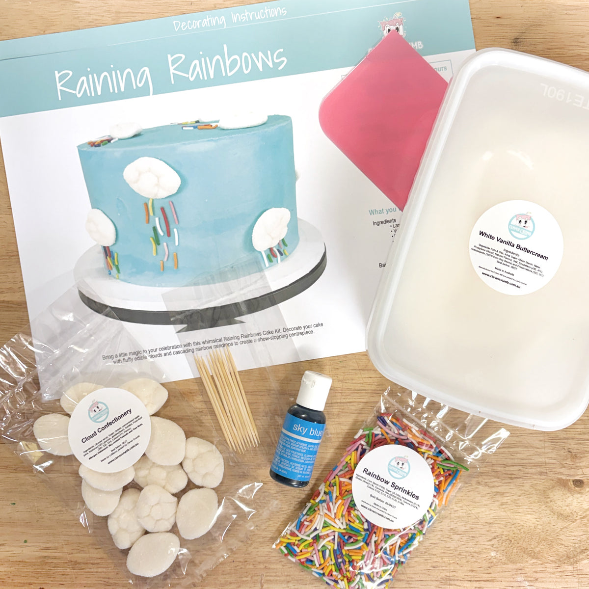 Raining_Rainbows_Cake_Decorating_Kit_Contents_Premade_Icing