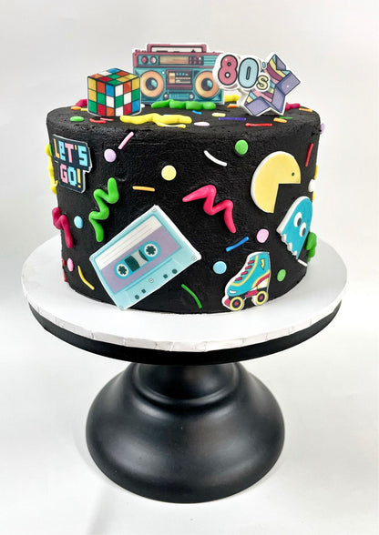 DIY 80s Cake Kit, Cassette Tape, Film Camera, Pac-Man, Rubics Cube, Roller Skates