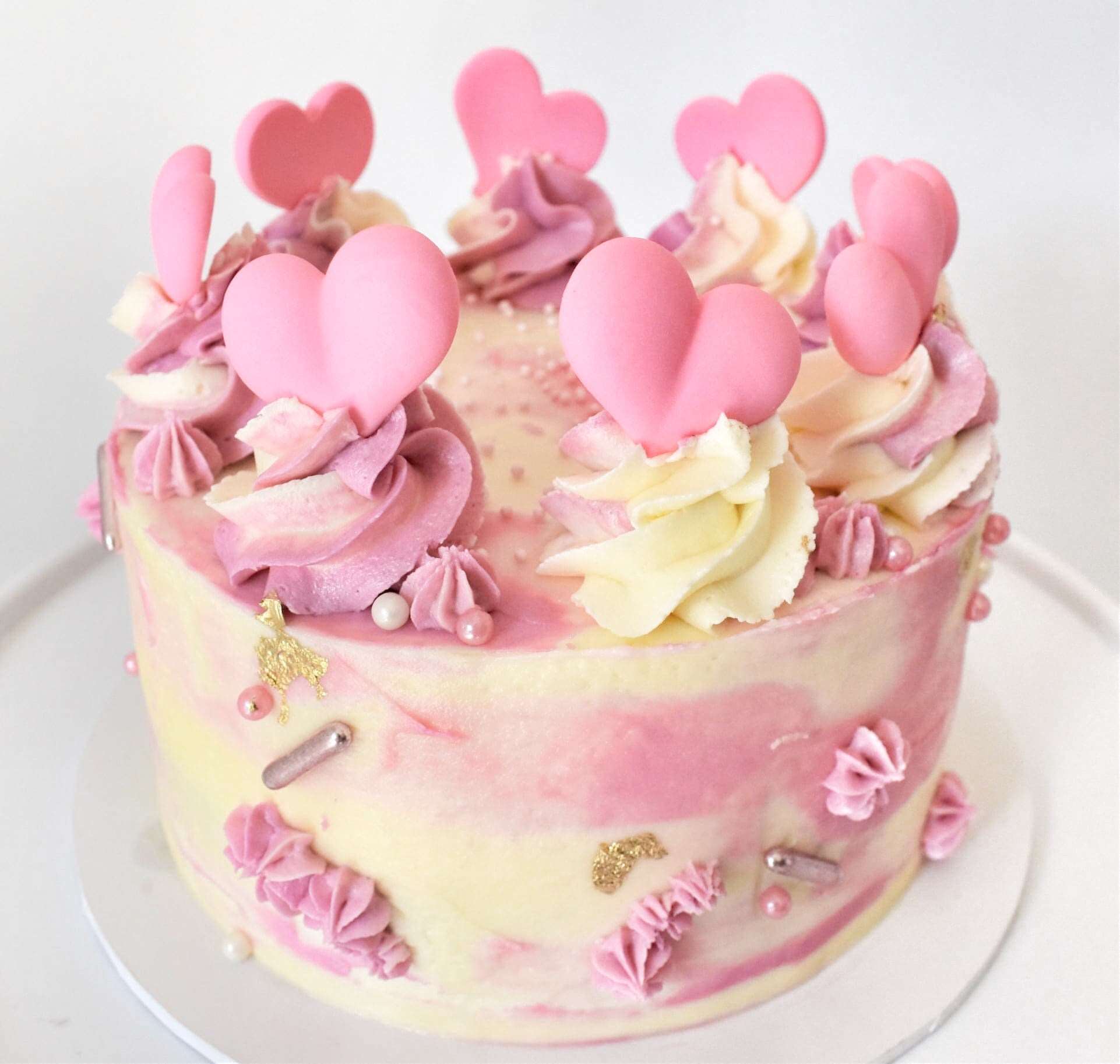 Clever Crumb Valentines Day DIY Cake Kit, Pink and White Cake, Love Heart Cake, Sprinkles, Buttercream Swirls