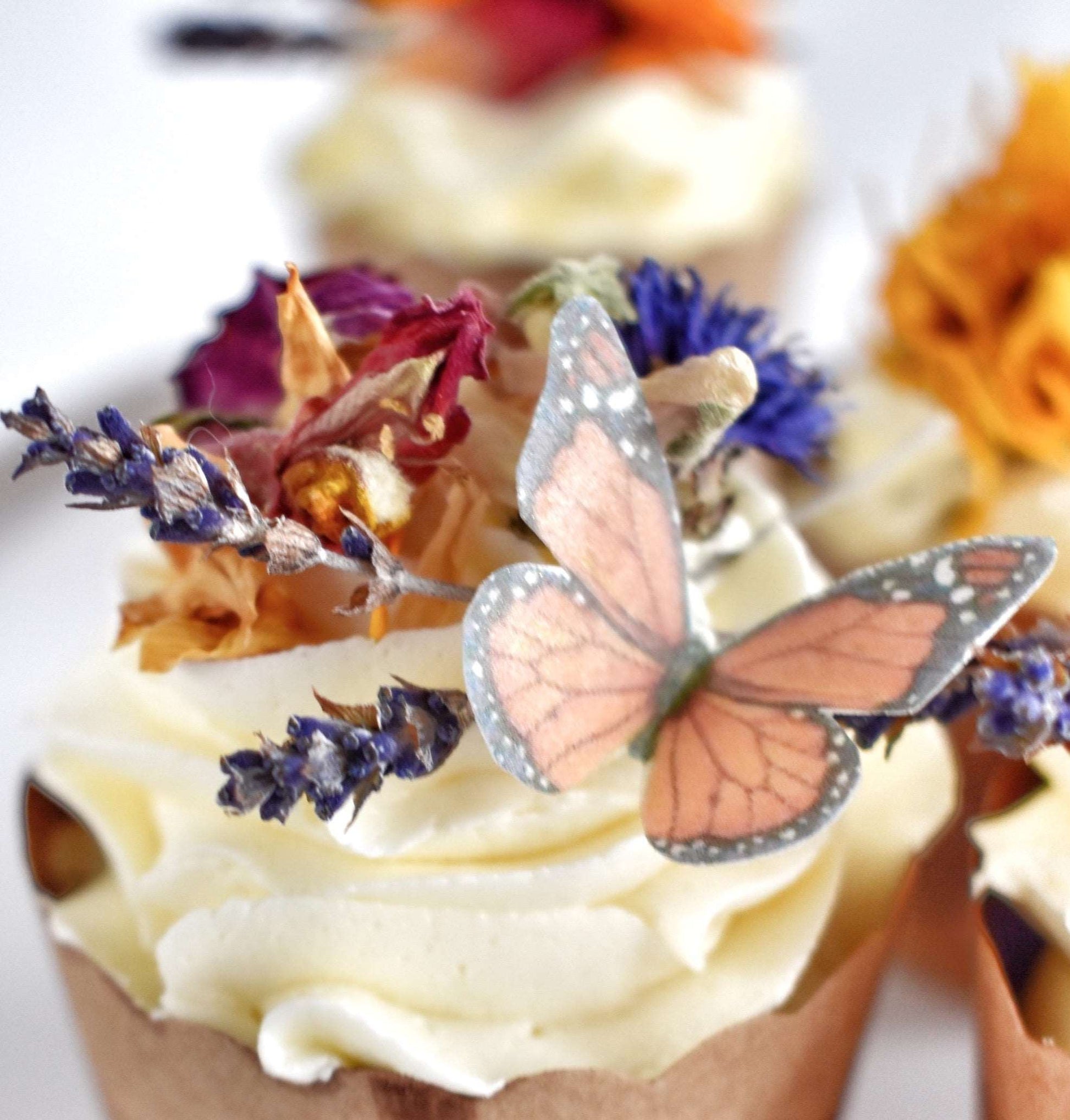 Garden Picnic Cupcakes, Backyard Picnic Cupcakes, Gift Idea For Mother's Day, Natural Floral Cupcakes, DIY Cupcake Kit with Flowers and Butterflies, Natural Cupcakes, Vegan and Gluten-free Cupcakes